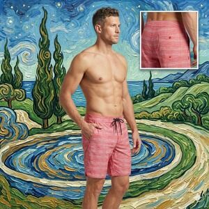 Rhone Mens Red Striped Board Shorts Swim Trunks Size 34 TBS-181 Excellent